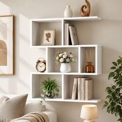 Floating Wall Shelf 3-Tier Display Storage Organiser White Yellow Bookcase