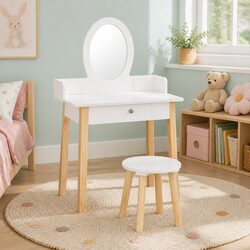 Wooden Leg Kids Vanity Makeup Table and Chair Set