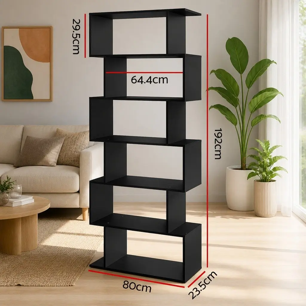 6-Tier Black S-Shape Display Bookshelf