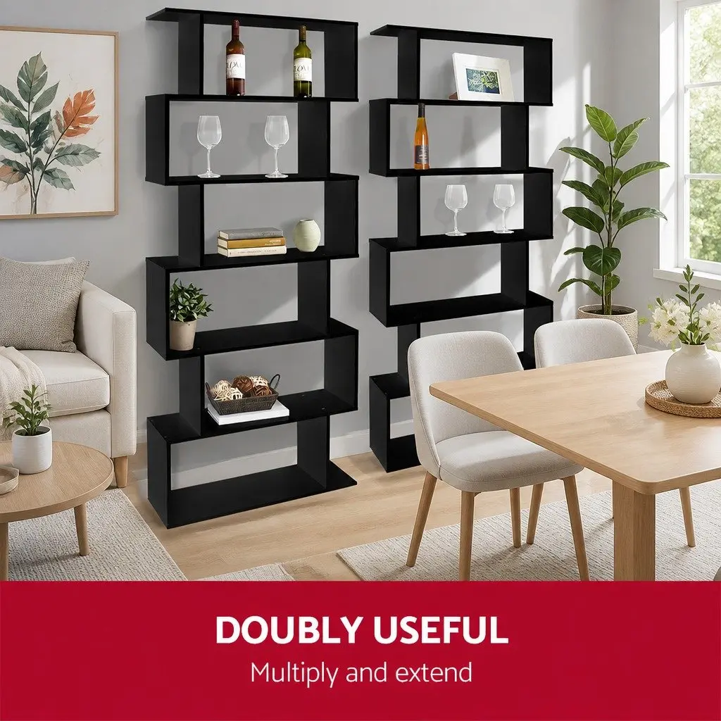 6-Tier Black S-Shape Display Bookshelf