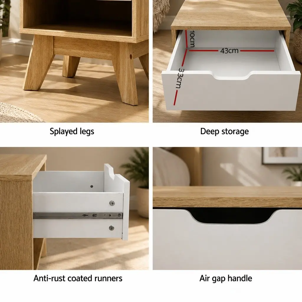 Two-Tone Bedside Table with Drawer and Shelf