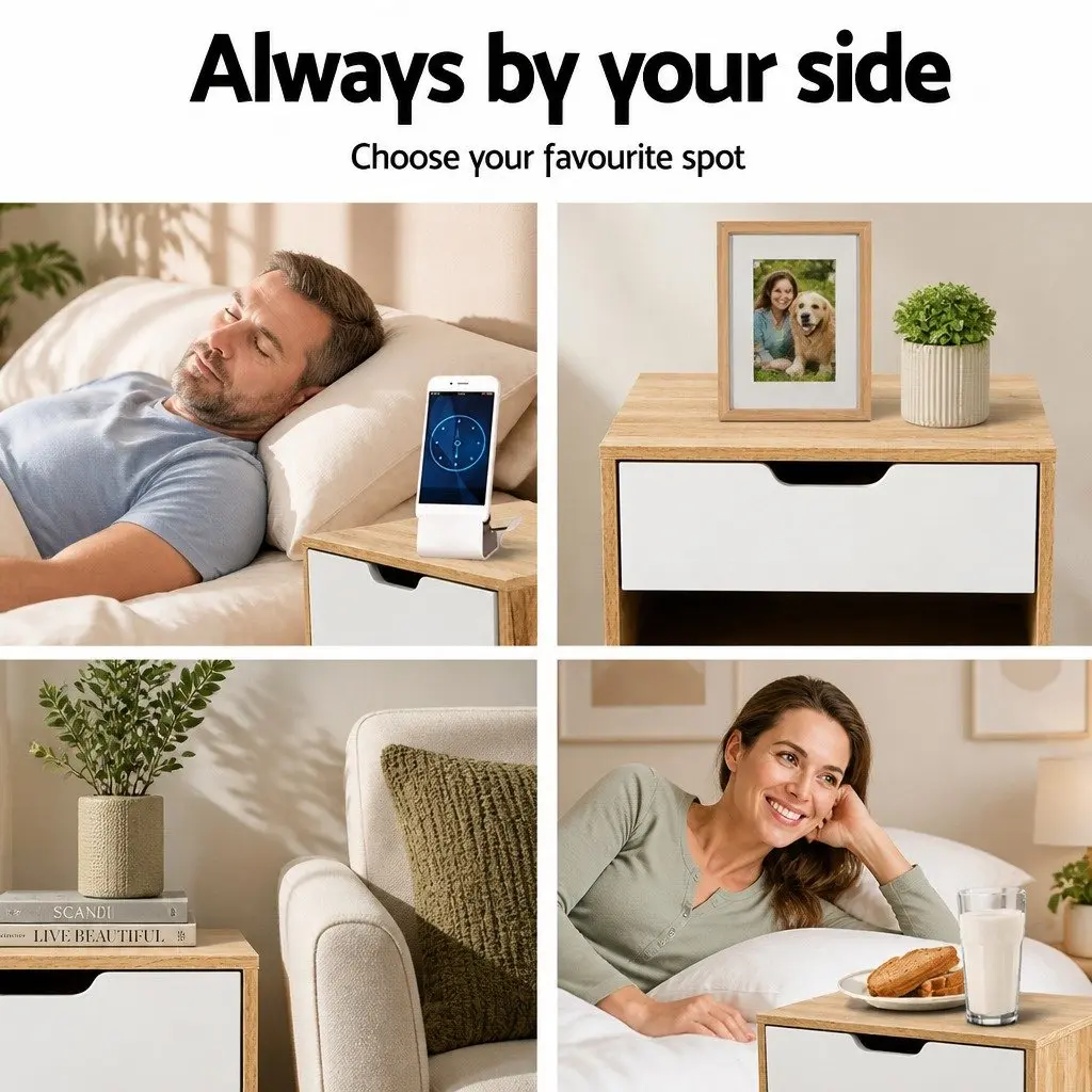 Two-Tone Bedside Table with Drawer and Shelf