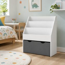 3-Tier Kids Bookshelf with Toy Box for Storage