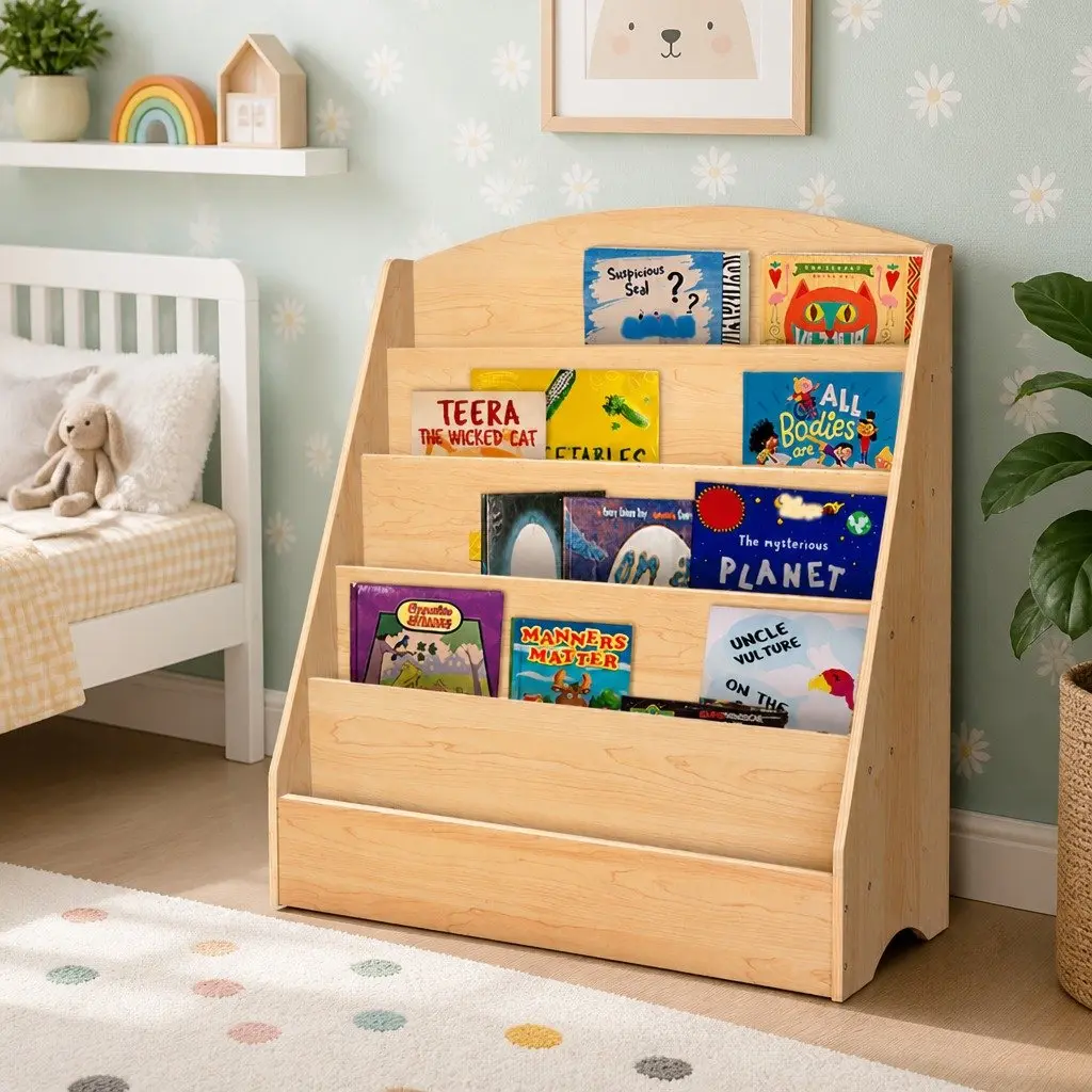 Kids Bookshelf Wooden 5 Tier Storage Organiser Magazine Rack Display Unit Brown