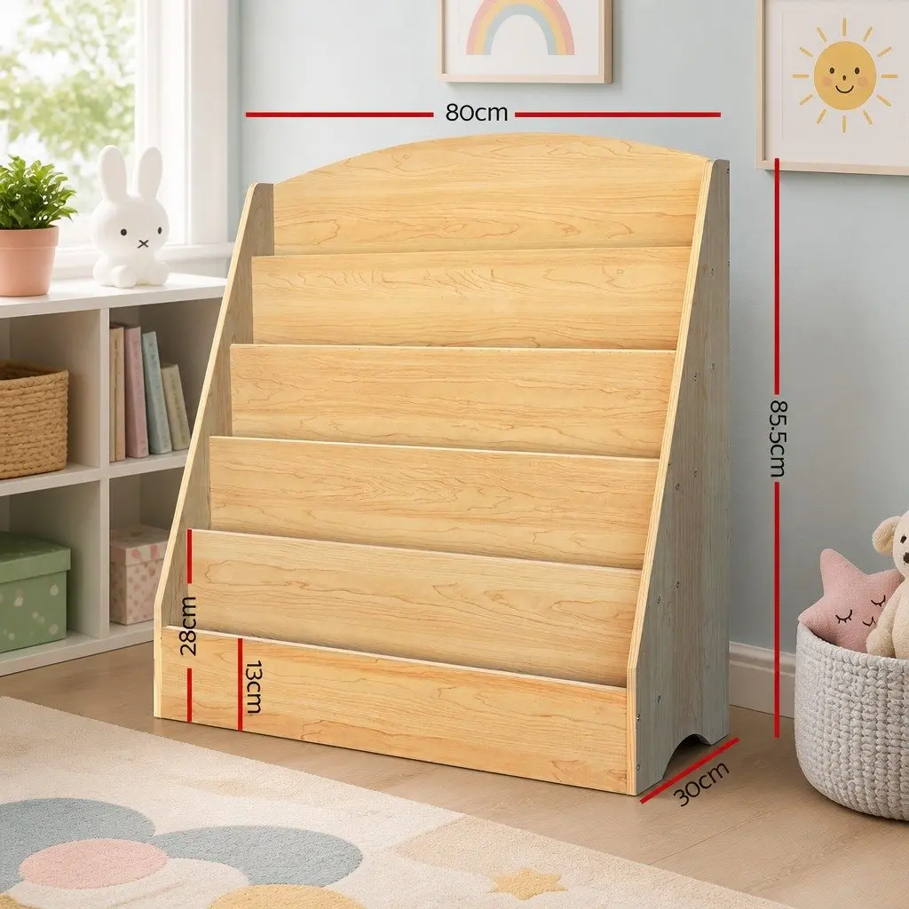 Kids Bookshelf Wooden 5 Tier Storage Organiser Magazine Rack Display Unit Brown