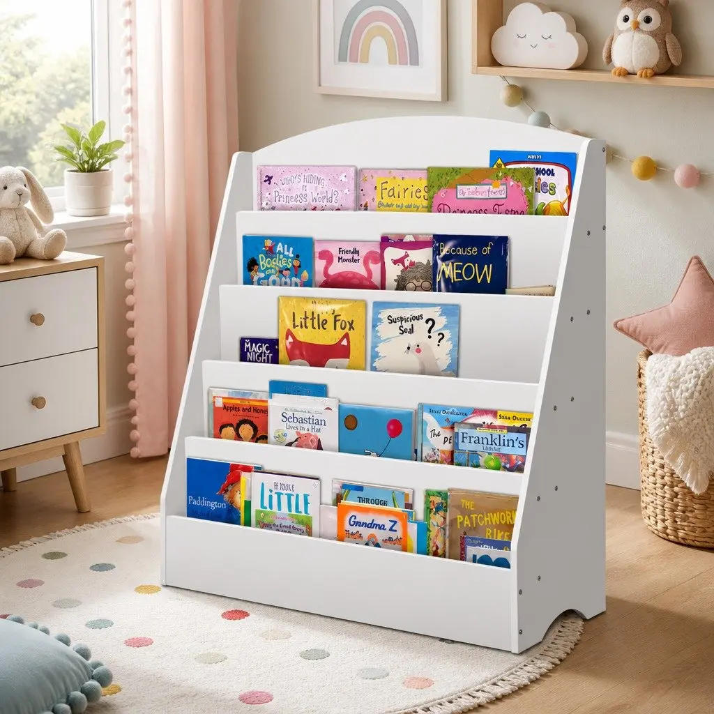 5-Tier White Kids Bookshelf for Organization