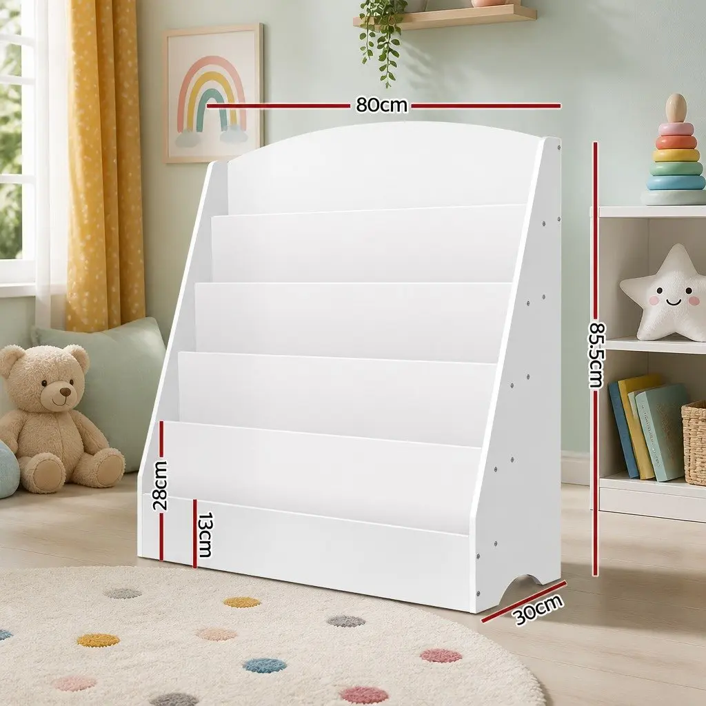 5-Tier White Kids Bookshelf for Organization