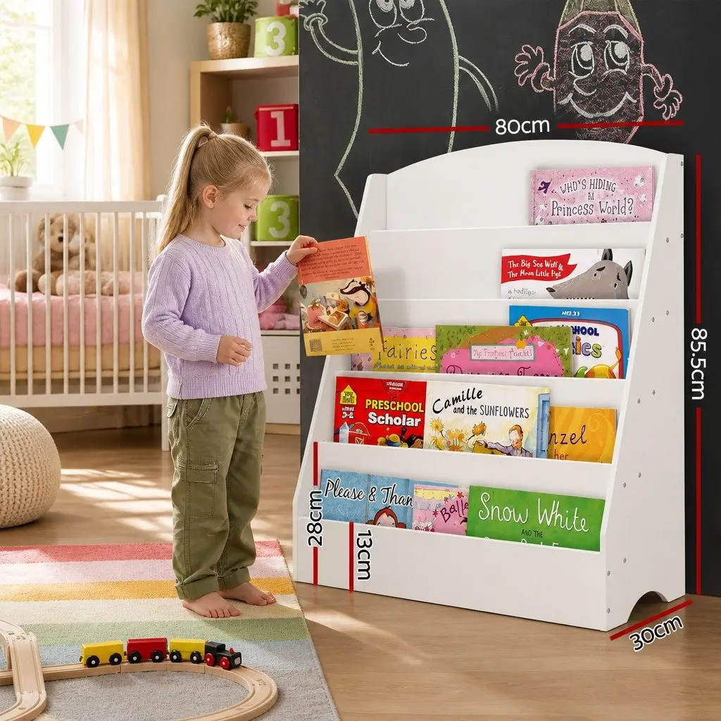 5-Tier White Kids Bookshelf for Organization