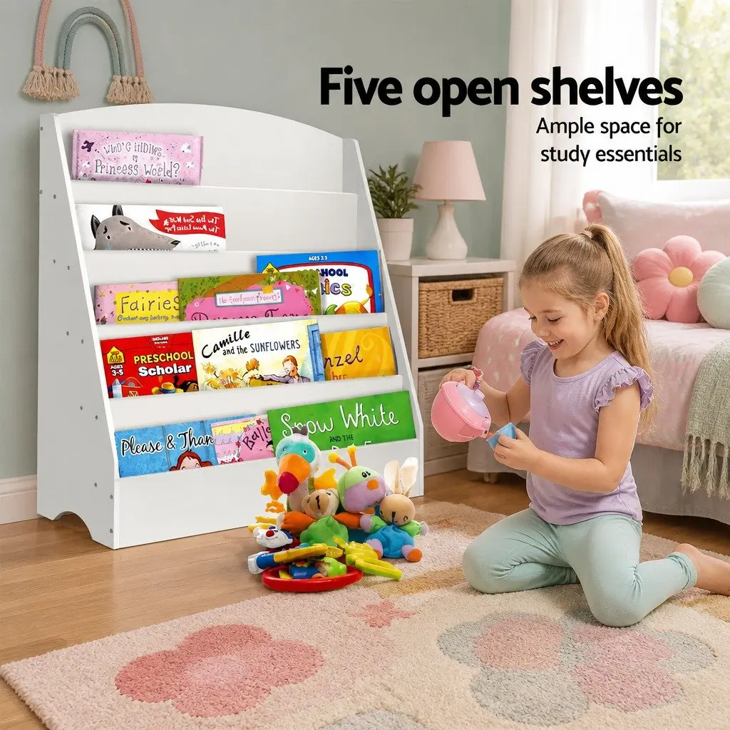 5-Tier White Kids Bookshelf for Organization