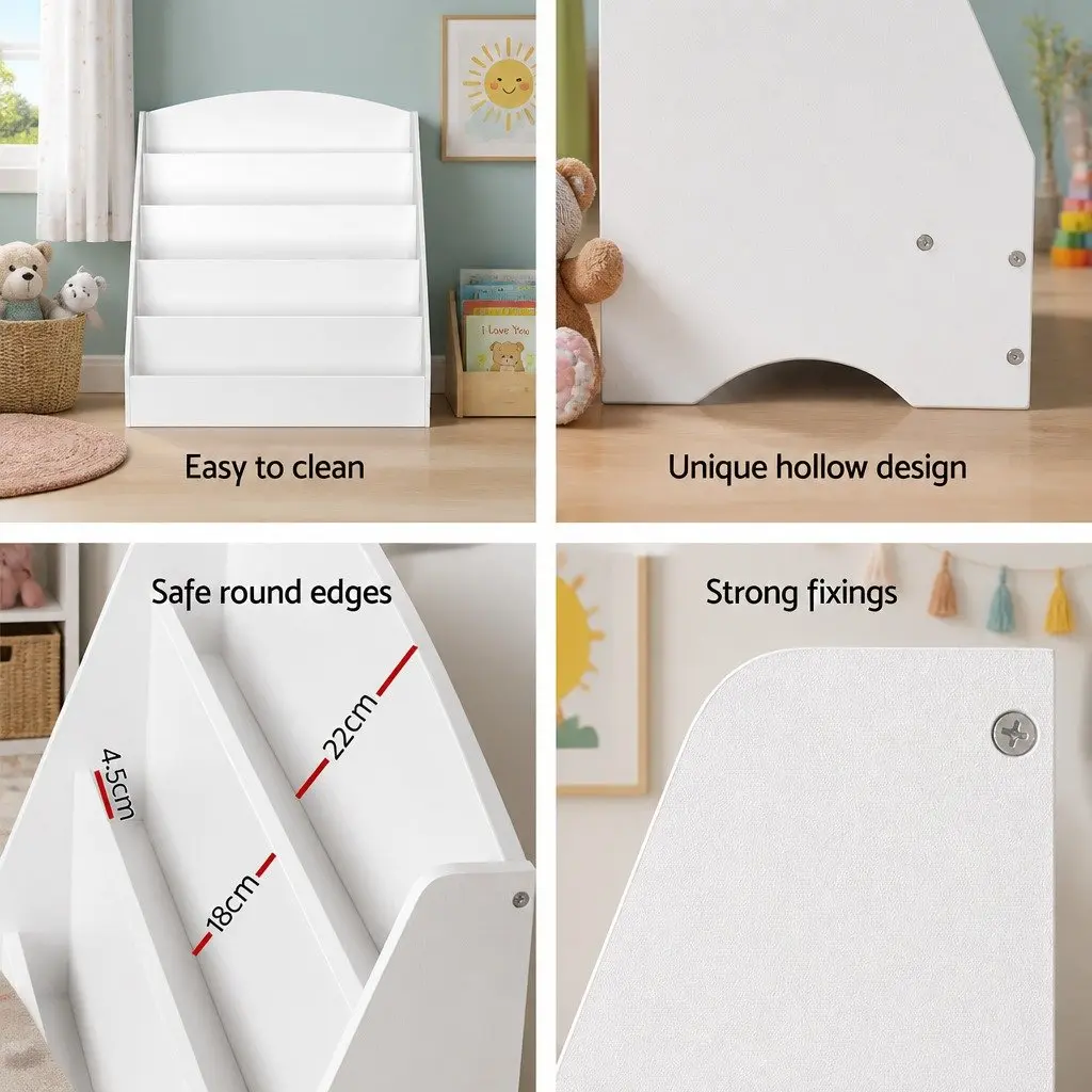 5-Tier White Kids Bookshelf for Organization