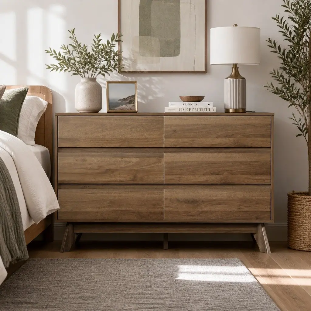 Chest of Drawers 6 Drawer Tallboy Dresser Walnut Bedroom Storage Cabinet