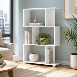 Stylish 3-Tier Zig-Zag Bookshelf in White for Organizing