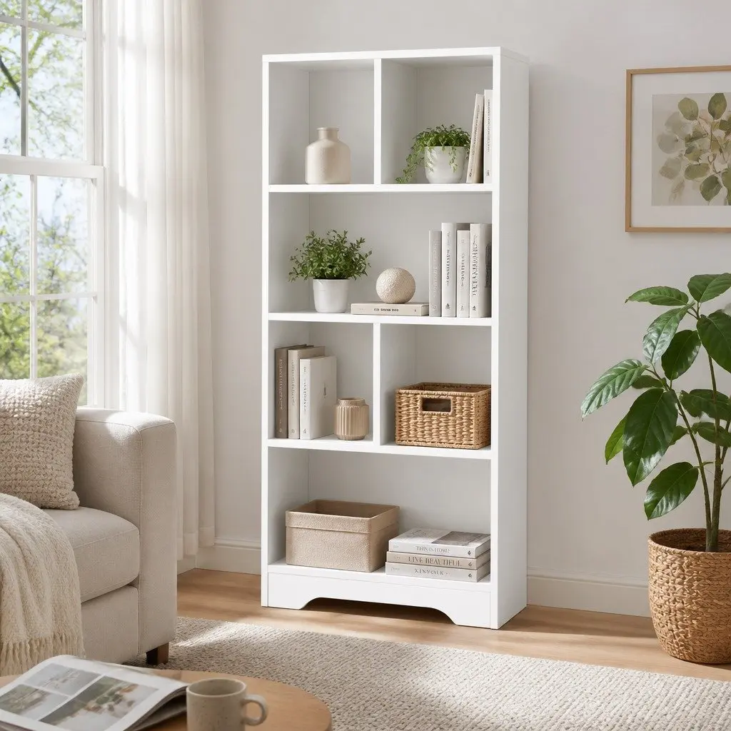 4-Tier White Display Shelf for Books and Decor