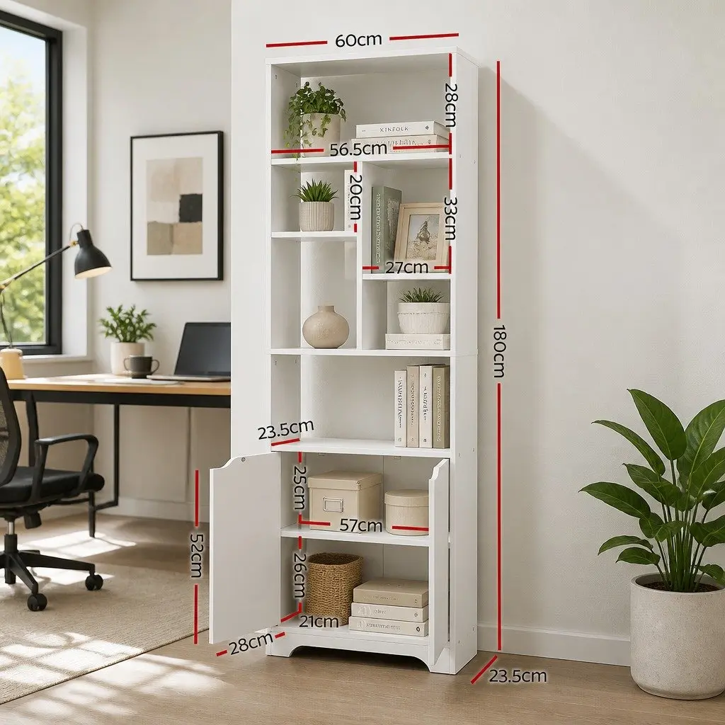 White Bookshelf with Cabinet Display Shelf Bookcase Storage Unit Living Room