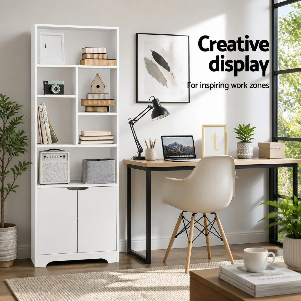 White Bookshelf with Cabinet Display Shelf Bookcase Storage Unit Living Room