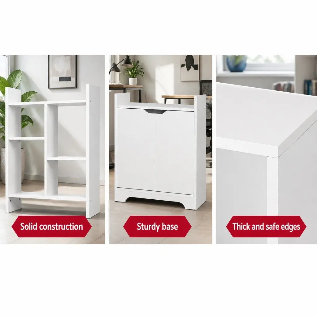 White Bookshelf with Cabinet Display Shelf Bookcase Storage Unit Living Room