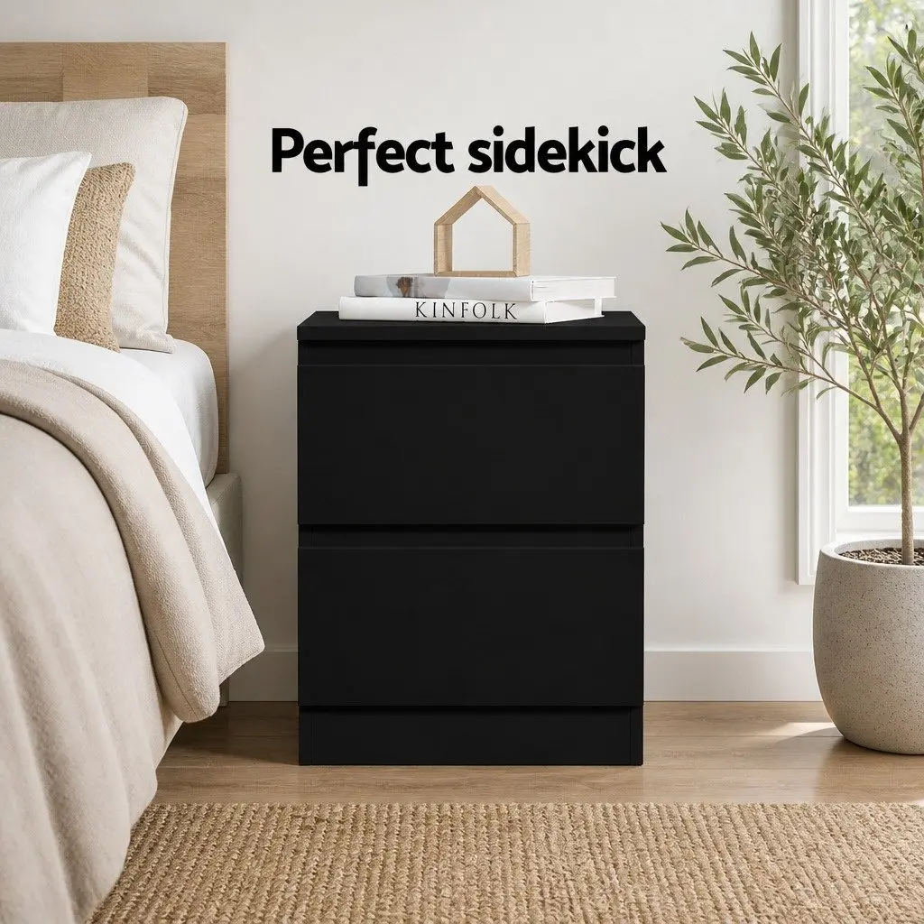 Black Bedside Table with 2 Drawers