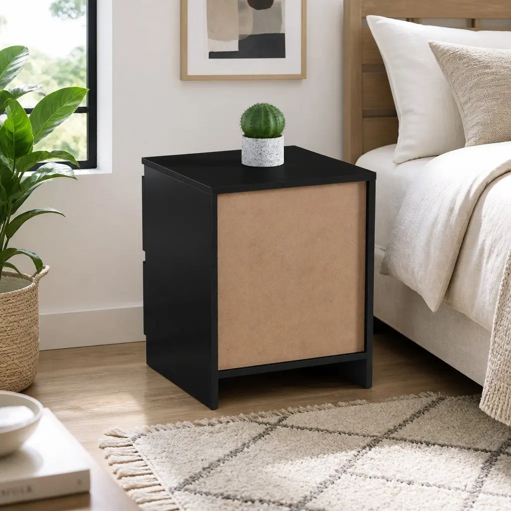 Black Bedside Table with 2 Drawers