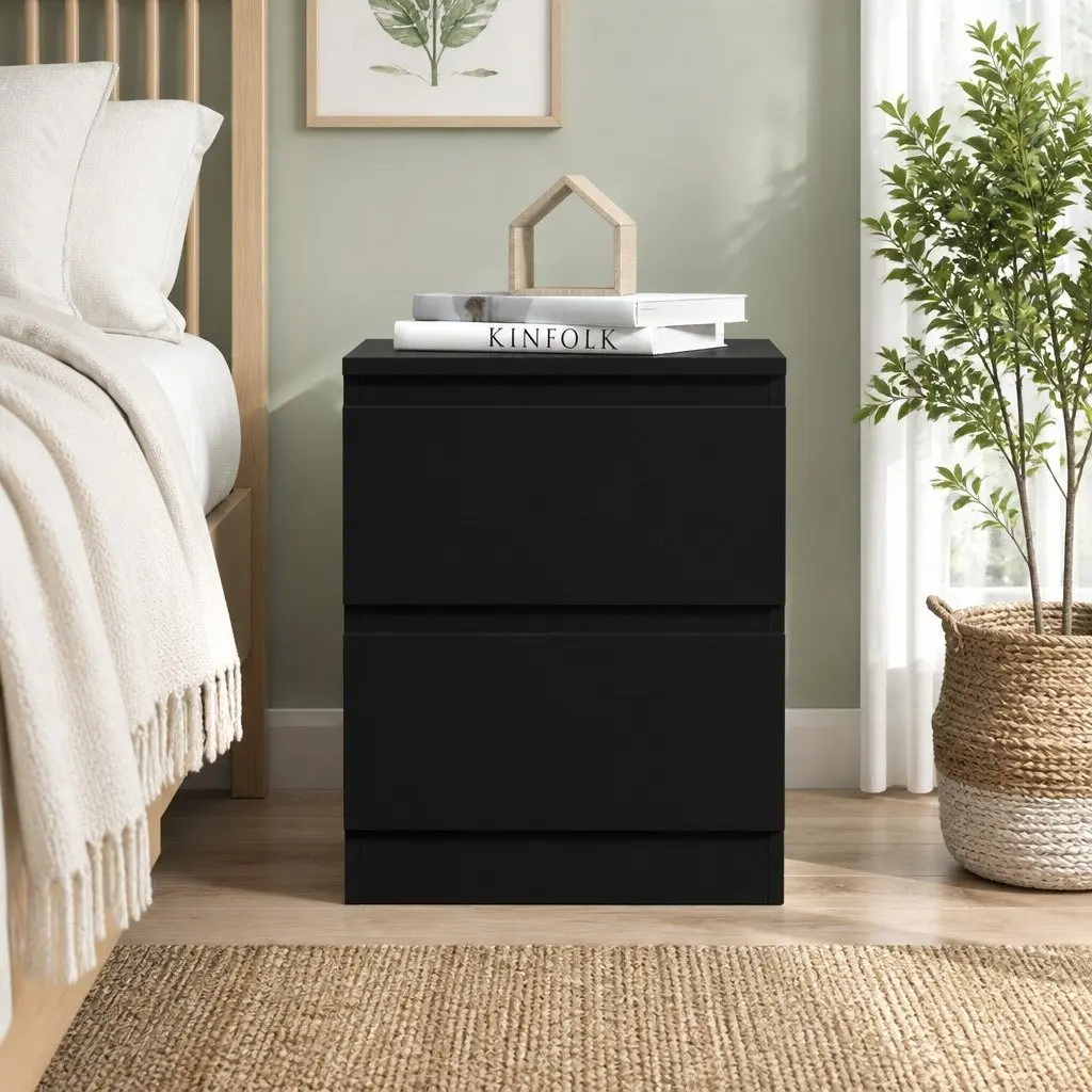 Black Bedside Table with 2 Drawers
