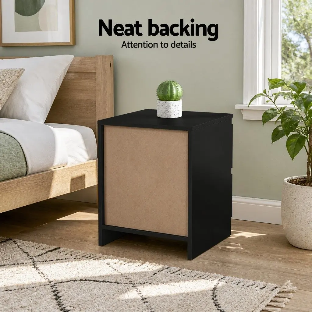 Black Bedside Table with 2 Drawers