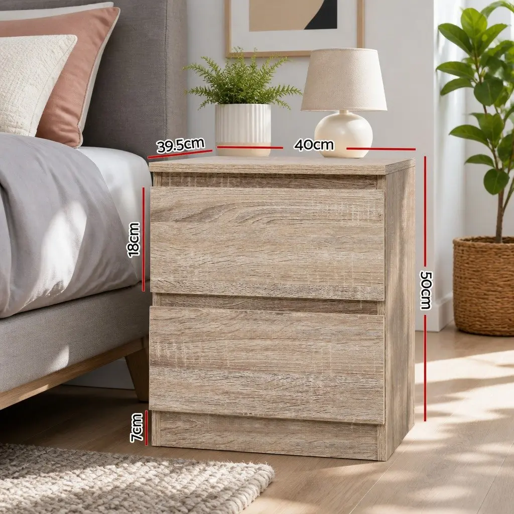Light Wood Tone Bedside Table with 2 Drawers