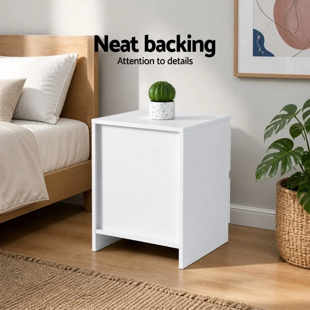 White Bedside Table with 2 Drawers for Storage