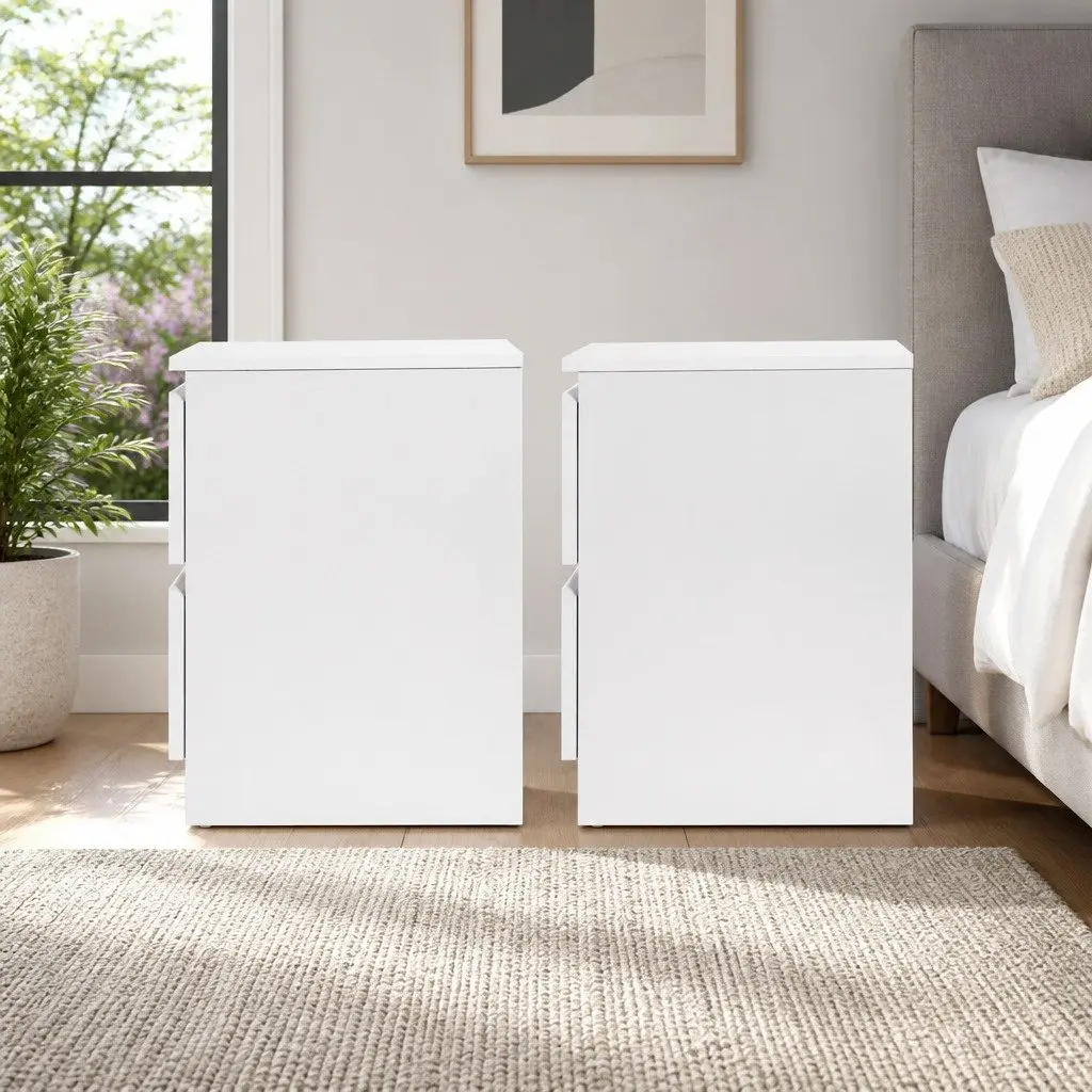 White Bedside Table with 2 Spacious Drawers