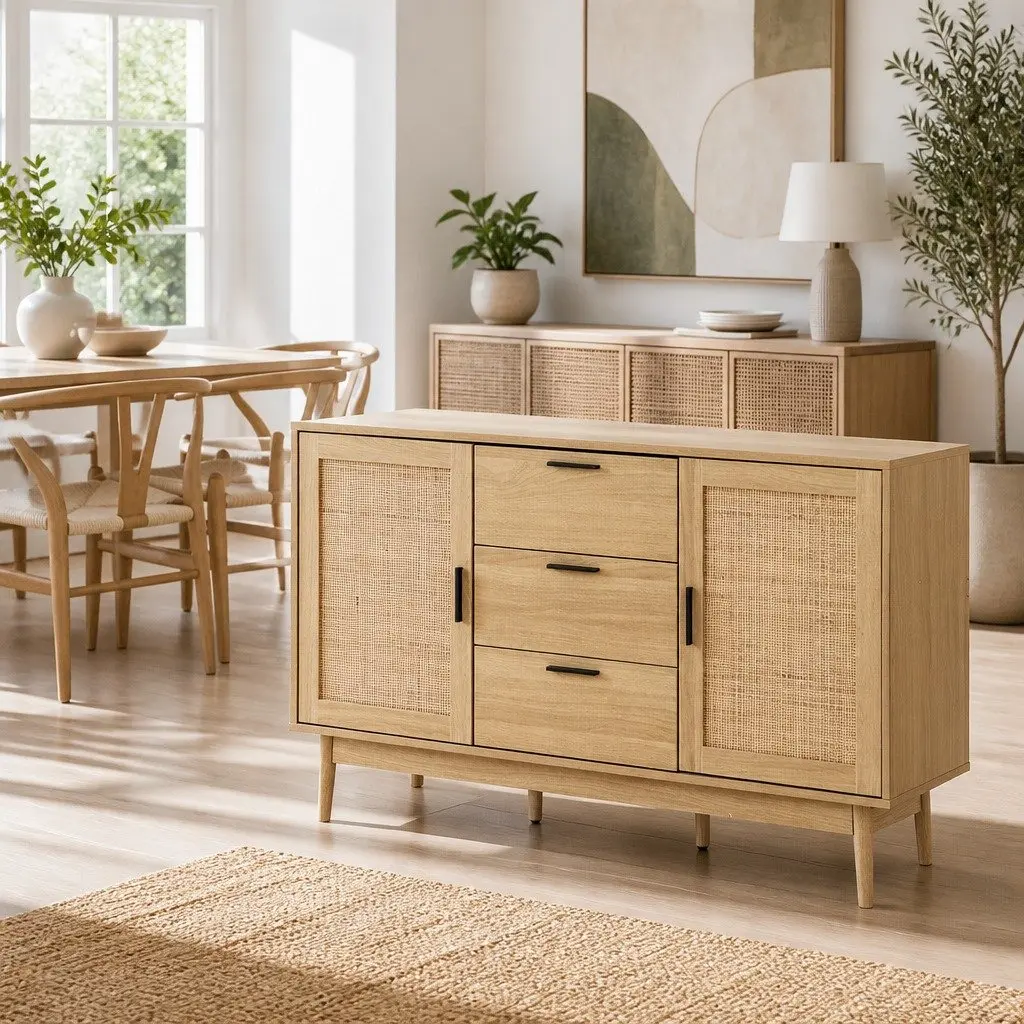 Rattan Buffet Sideboard with Adjustable Shelves