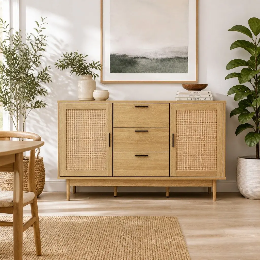 Rattan Buffet Sideboard with Adjustable Shelves