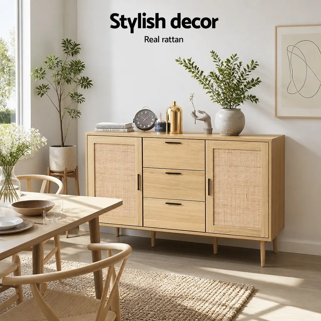 Rattan Buffet Sideboard with Adjustable Shelves