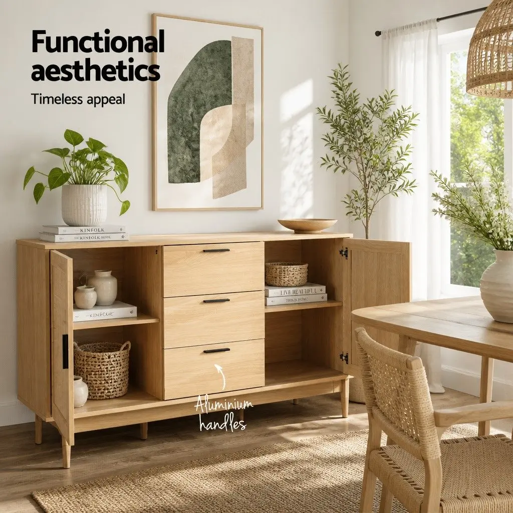 Rattan Buffet Sideboard with Adjustable Shelves