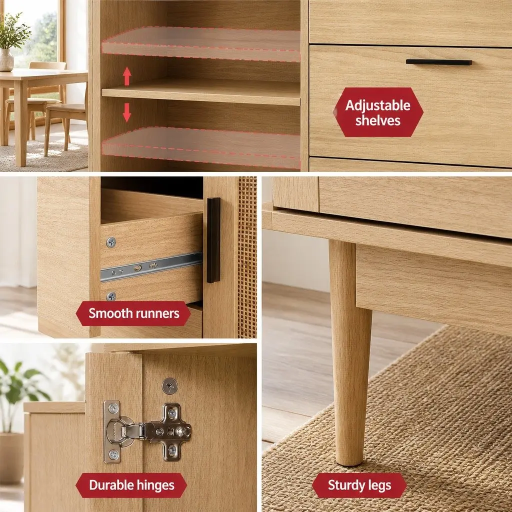 Rattan Buffet Sideboard with Adjustable Shelves