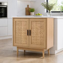 Stylish Rattan Buffet Sideboard with Real Doors