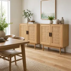 Stylish Buffet Sideboard with Rattan Doors for Storage