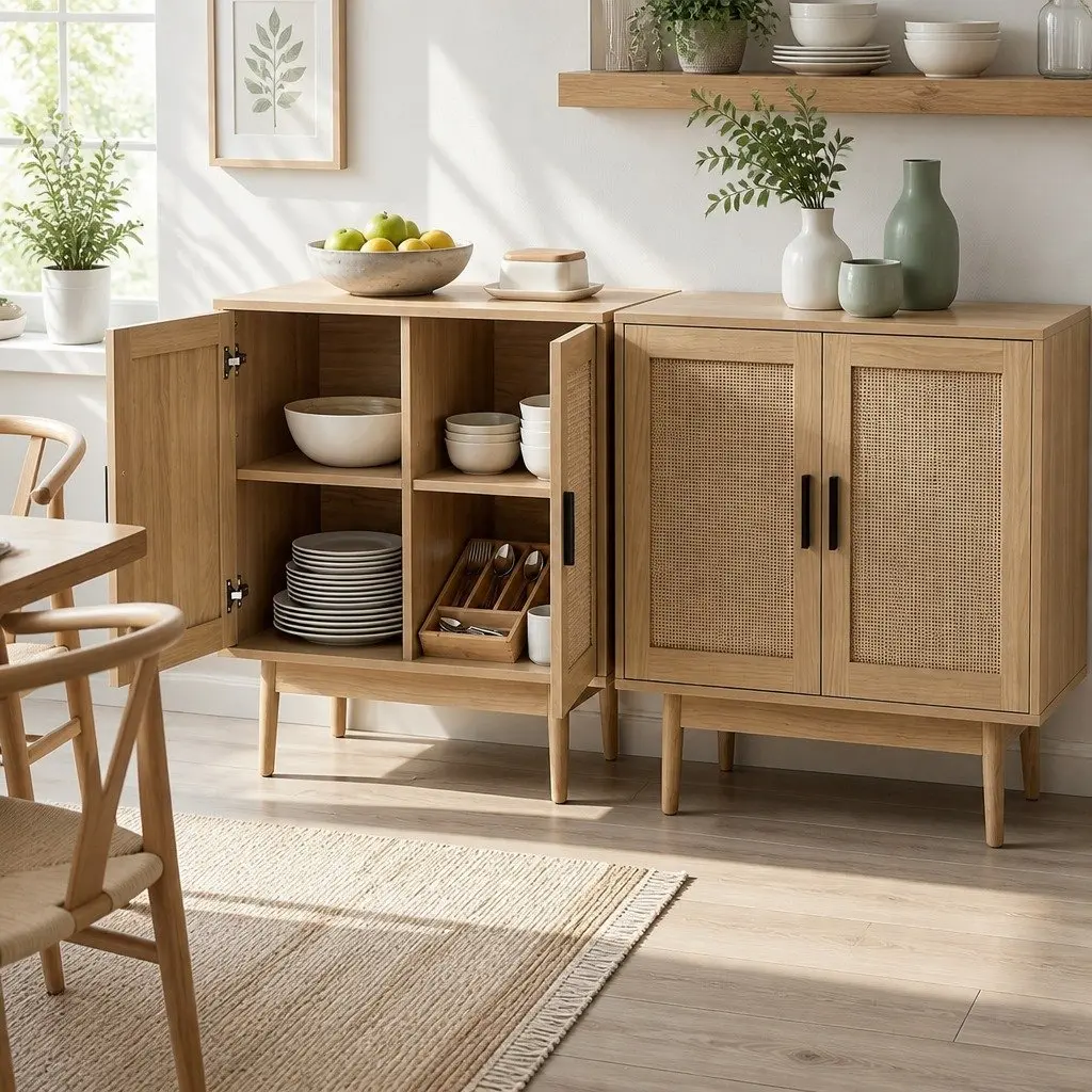 Buffet Sideboard with Rattan Doors for Storage