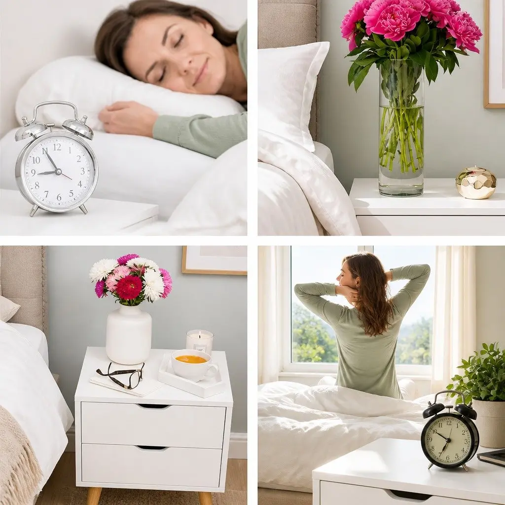 White Bedside Table with 2 Drawers and Splayed Legs