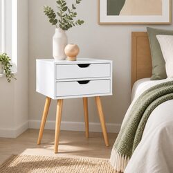 Stylish White Bedside Table with 2 Drawers