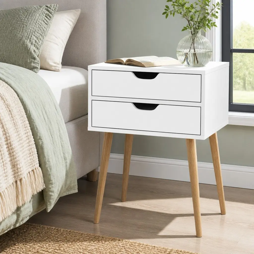 White Bedside Table with 2 Drawers