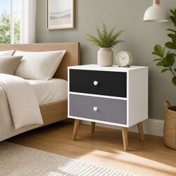 Stylish Scandinavian Design Bedside Table with Two Drawers