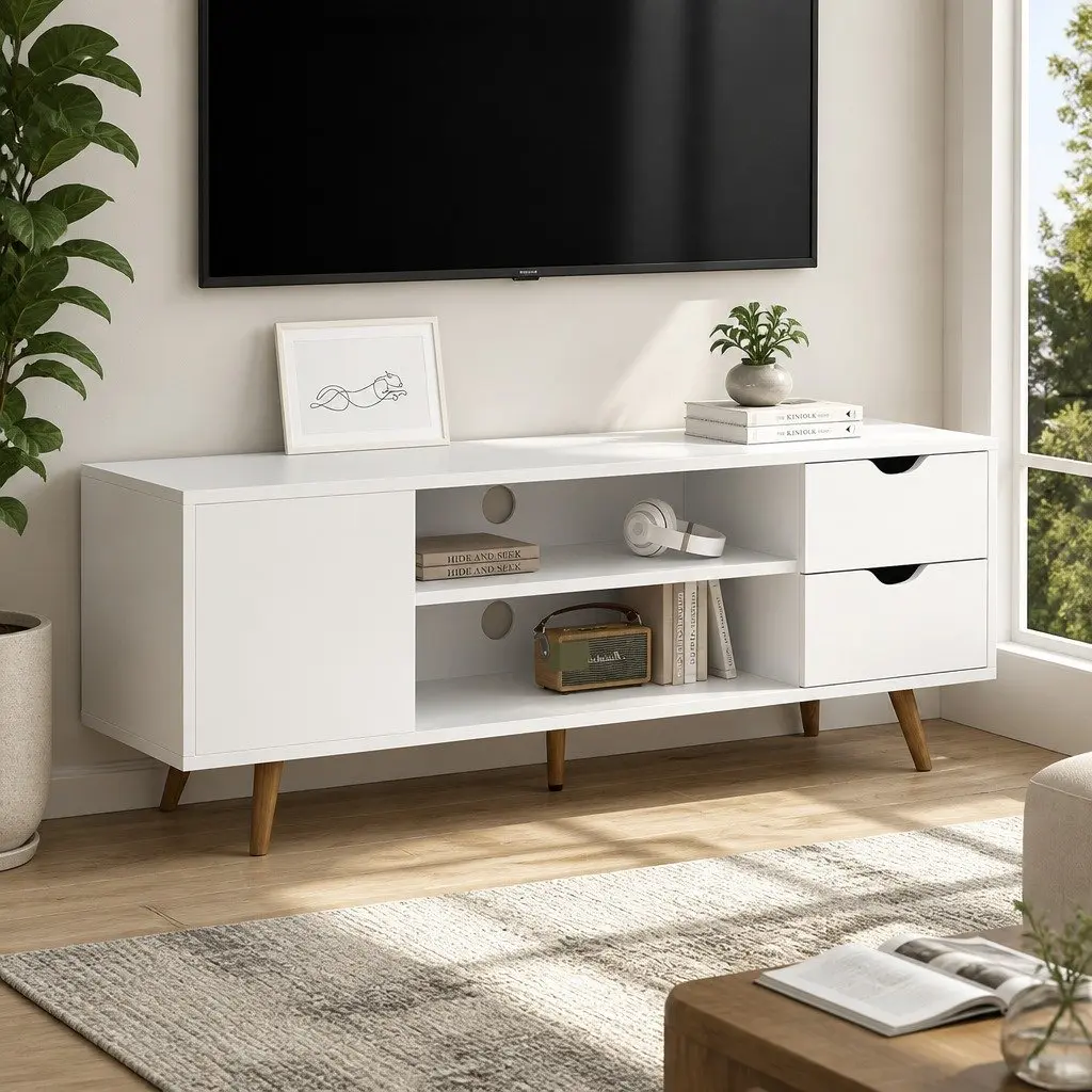 120cm White TV Entertainment Unit with Storage