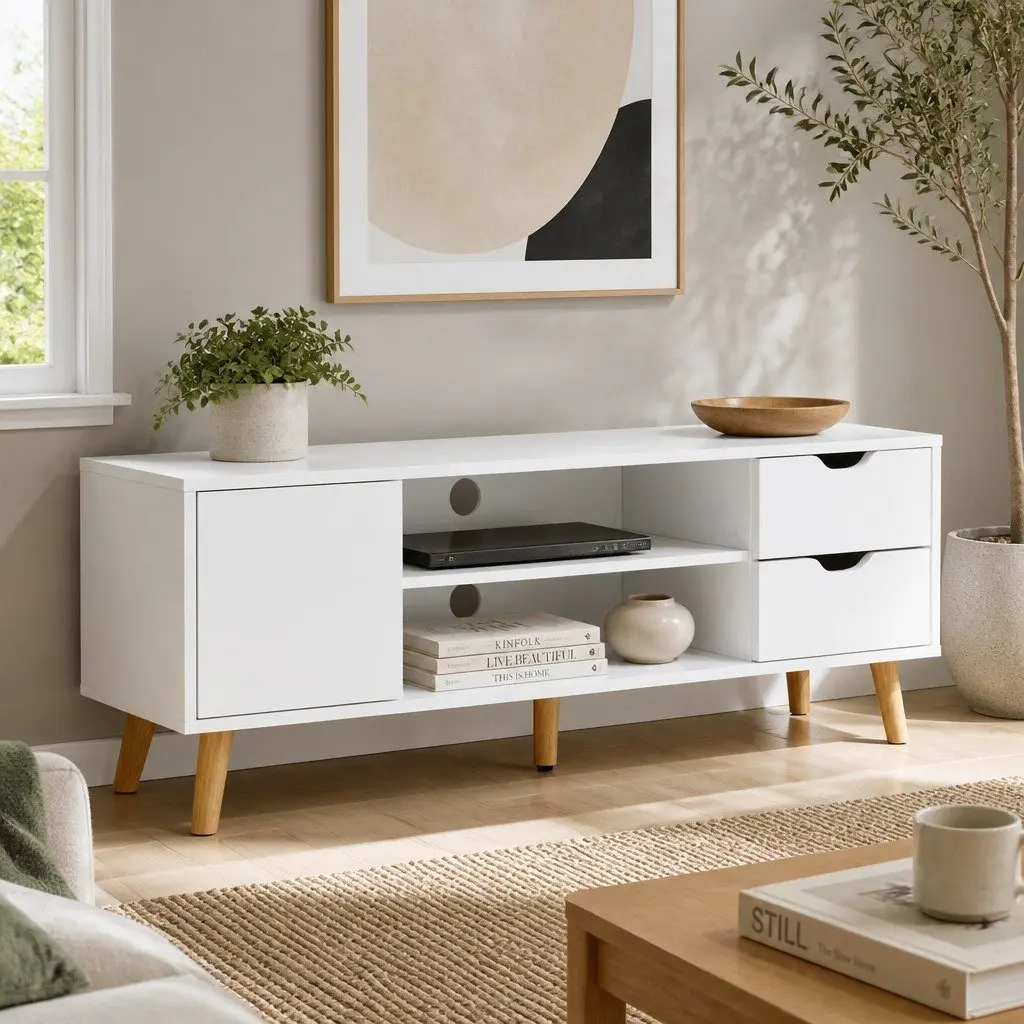 120cm White TV Entertainment Unit with Storage