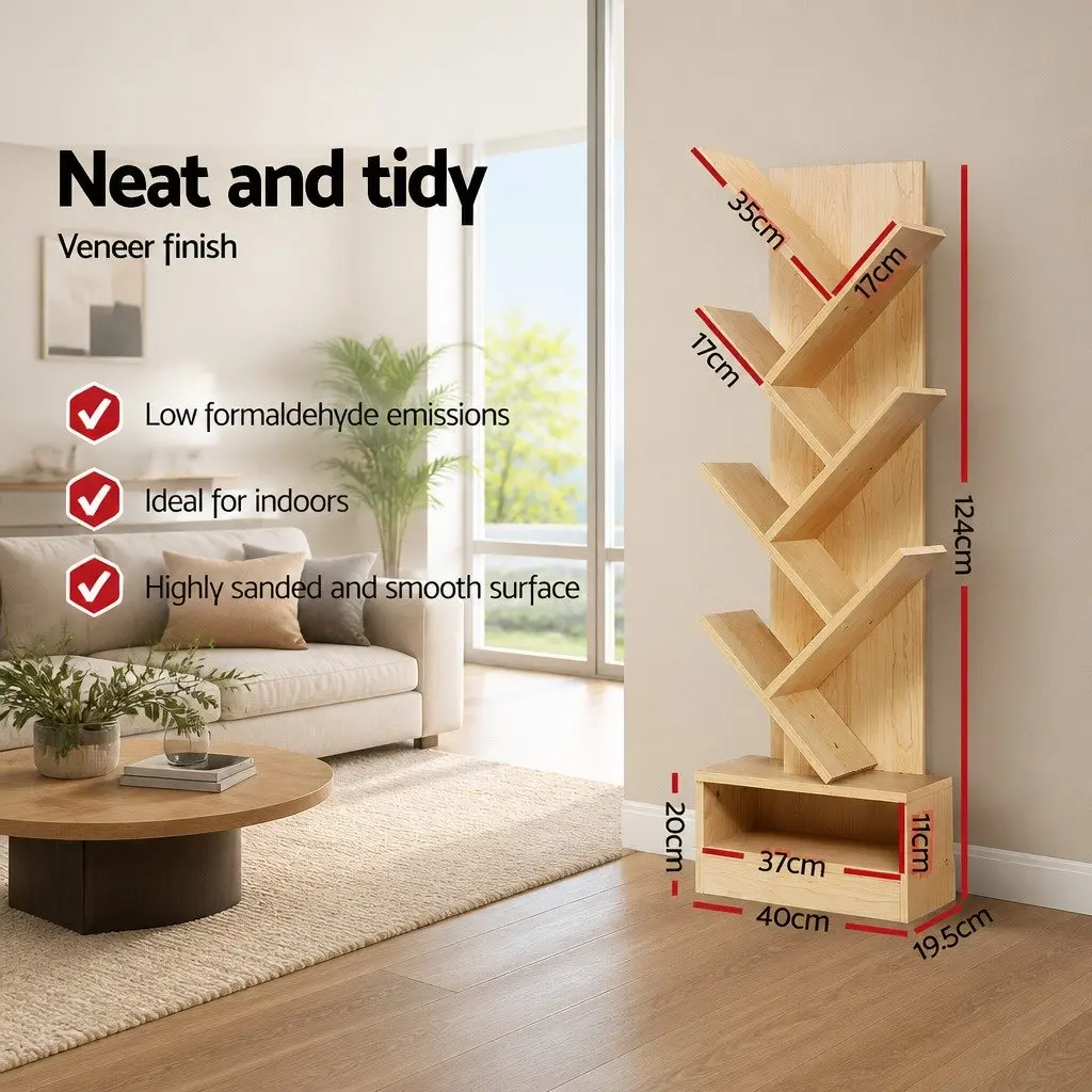 Tree Bookshelf Particle Board 7 Tier Natural Oak 40cm x 19.5cm x 124cm