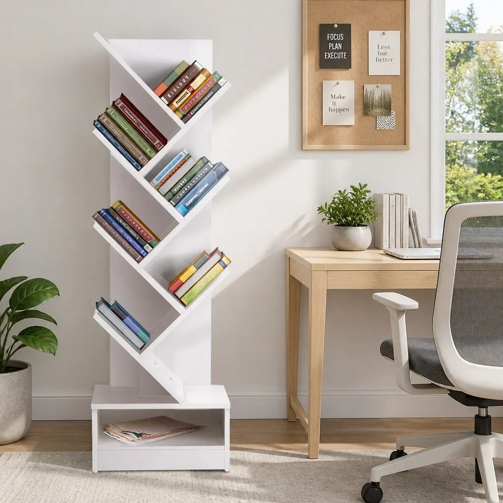 7 Tier White Tree Bookshelf for Home or Office