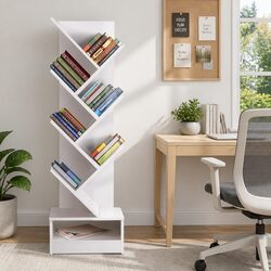 Tree Bookshelf 7 Tier White Freestanding Wall Mount Storage Display Unit