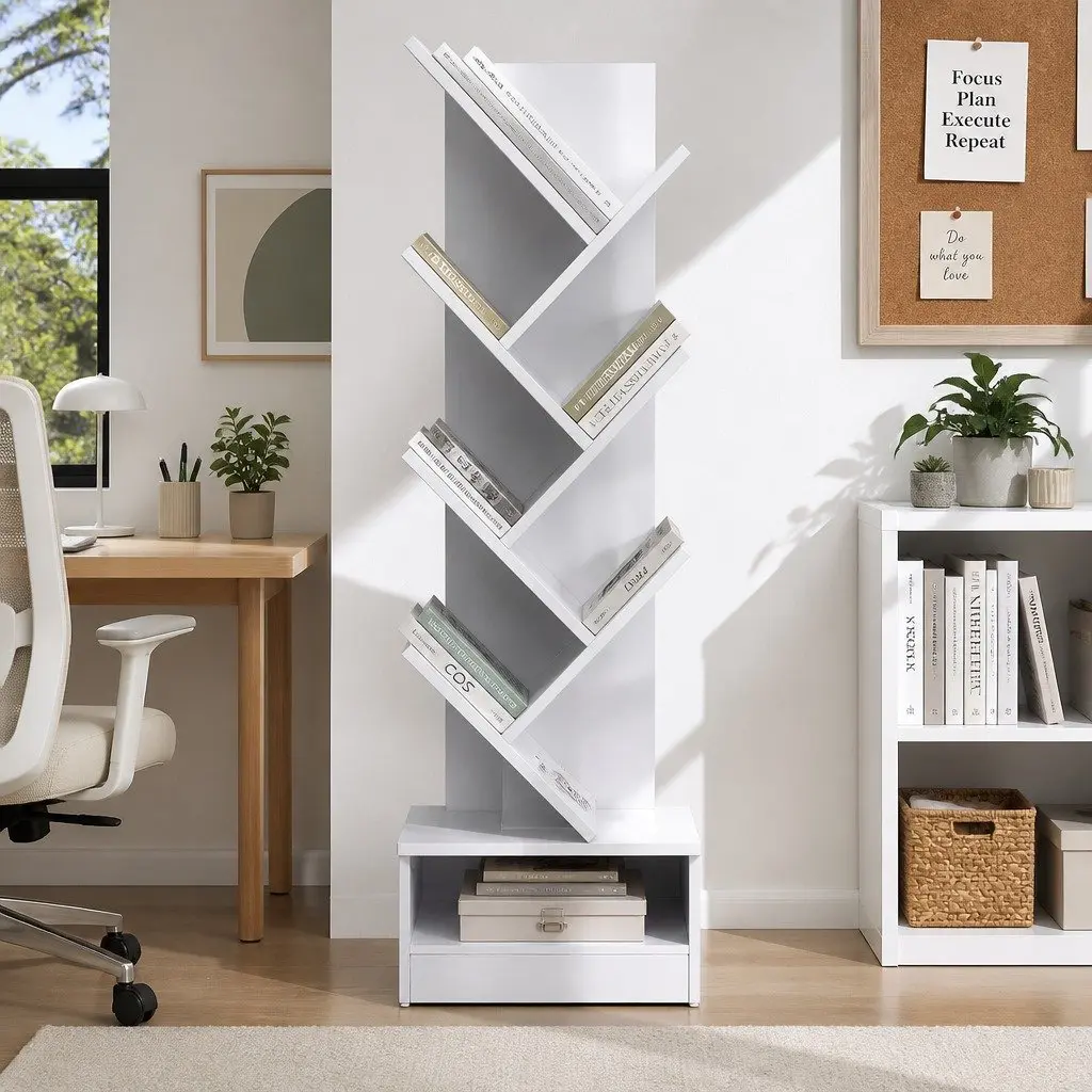 7 Tier White Tree Bookshelf for Home or Office