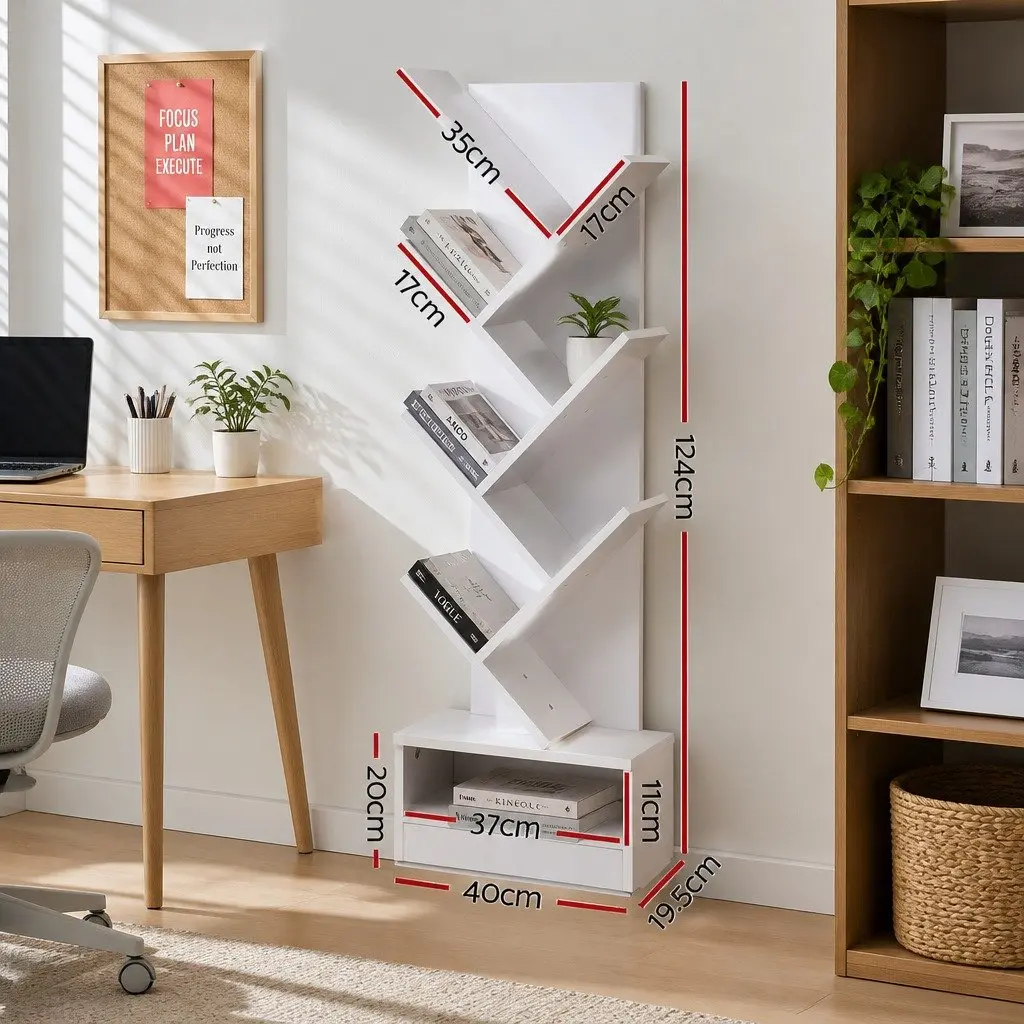 7 Tier White Tree Bookshelf for Home or Office