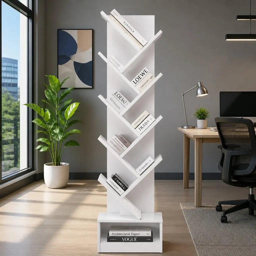 9-Tier Tree Bookshelf in White