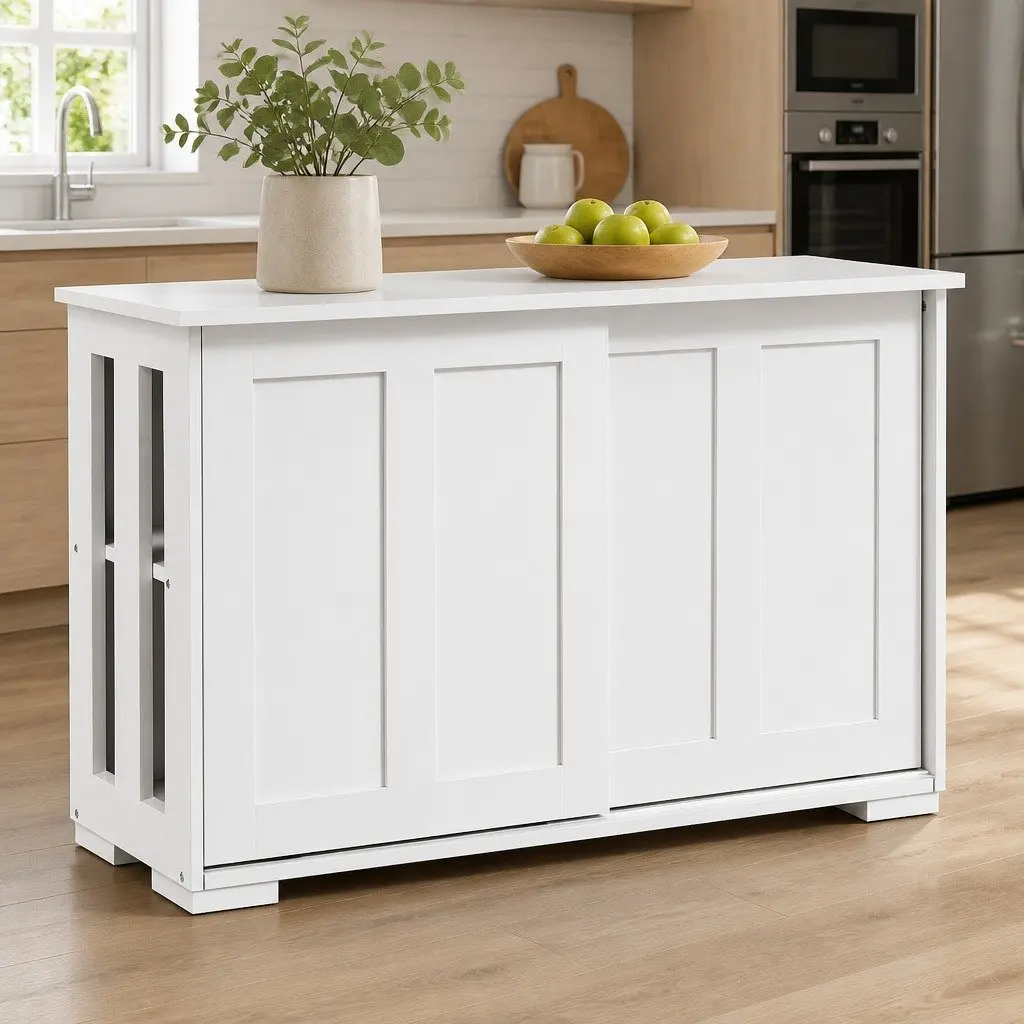 White Buffet Sideboard with Sliding Doors