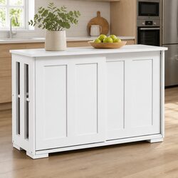 Buffet Sideboard with Sliding Doors White Storage Cabinet Kitchen Dining