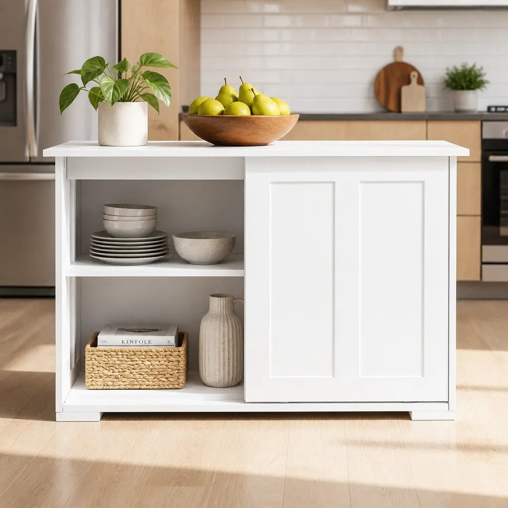 White Buffet Sideboard with Sliding Doors
